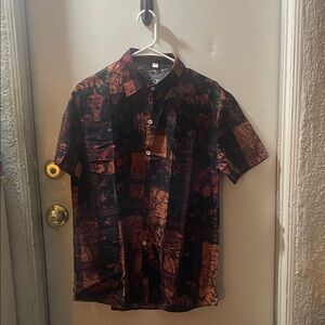 Men's Casual Short Sleeve Shirt - Navy and Brown